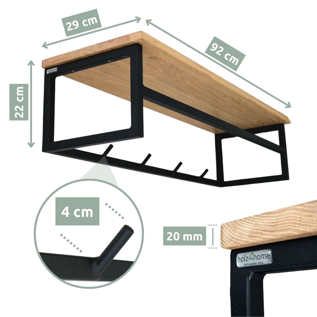 holz4home Wandgarderobe 92 x 22 cm Eiche mit Baumkante