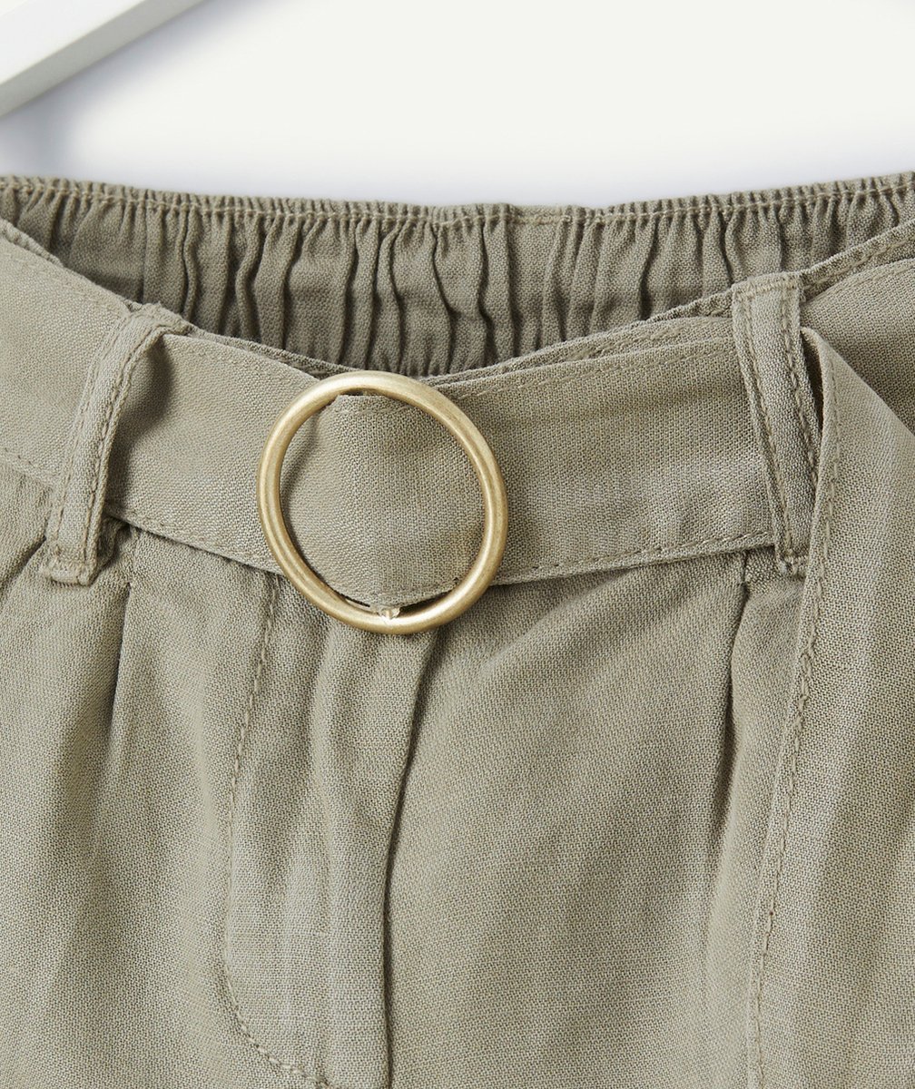 PANTALON FILLE EN VISCOSE RESPONSABLE KAKI AVEC CEINTURE