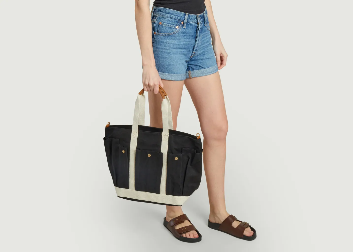 Sac cabas multipoches en coton et cuir taille L Vanessa Bruno