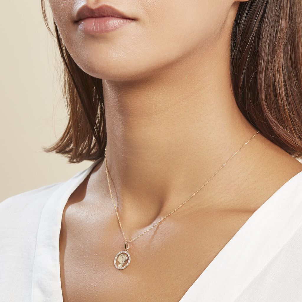 Pendentif Vierge Rond Diamante Or Jaune Oxyde De Zirconium