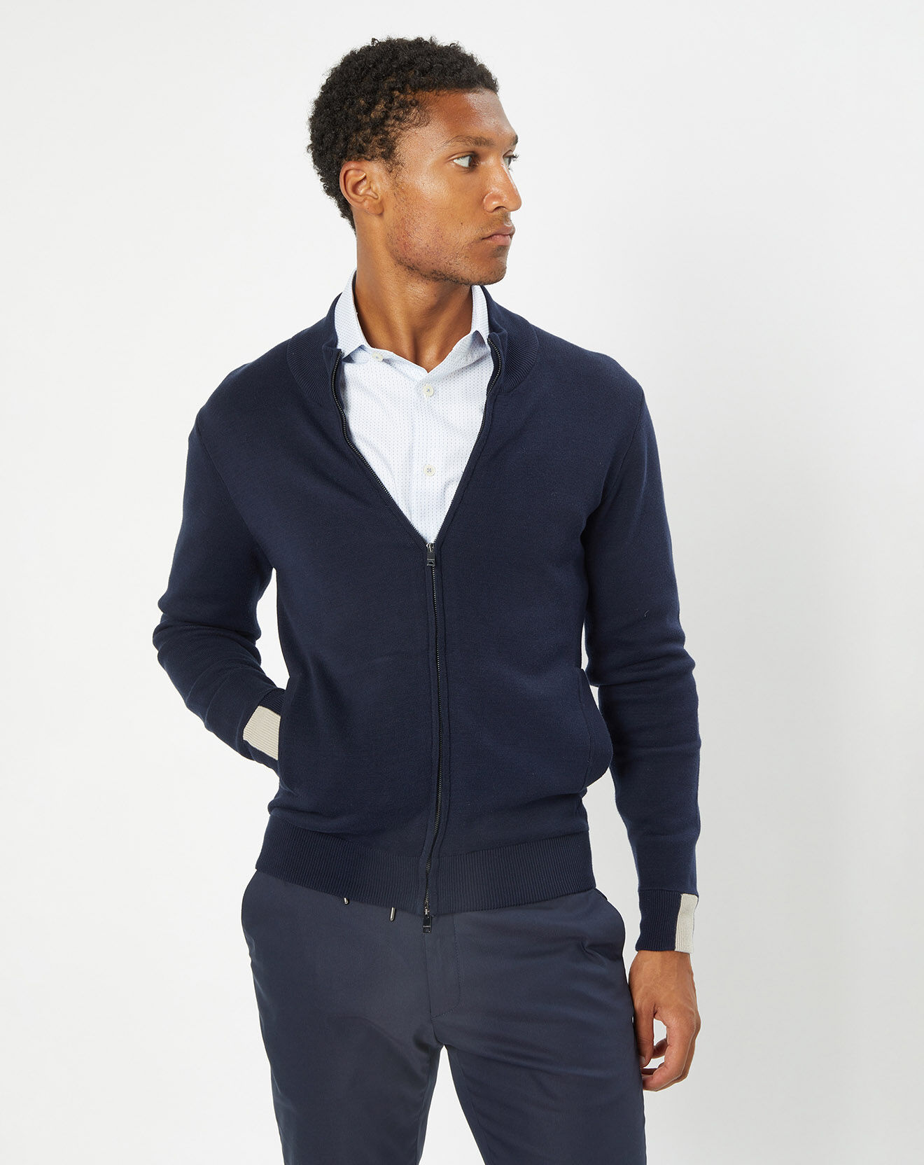 Hackett London Gilet fin zippé bleu marine