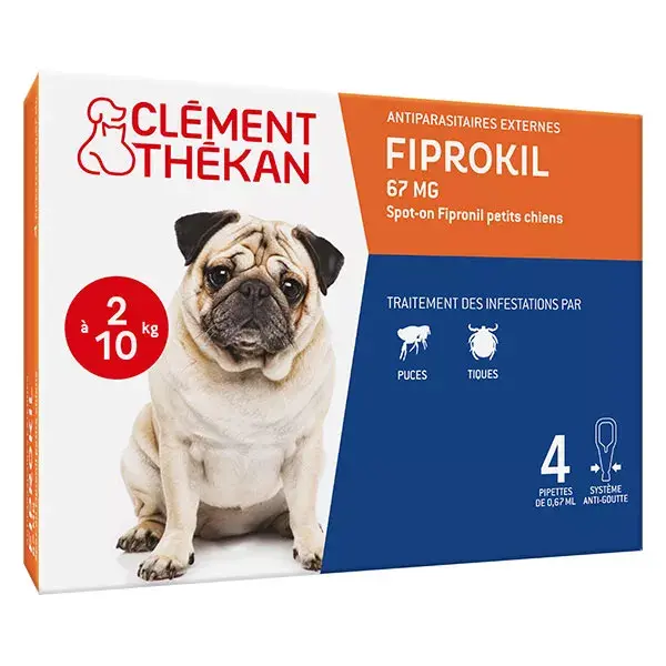 Clement Thekan Fiprokil Tratamento contra pulgas e carrapatos para cães de 2 a 10 kg (4 pipetas)