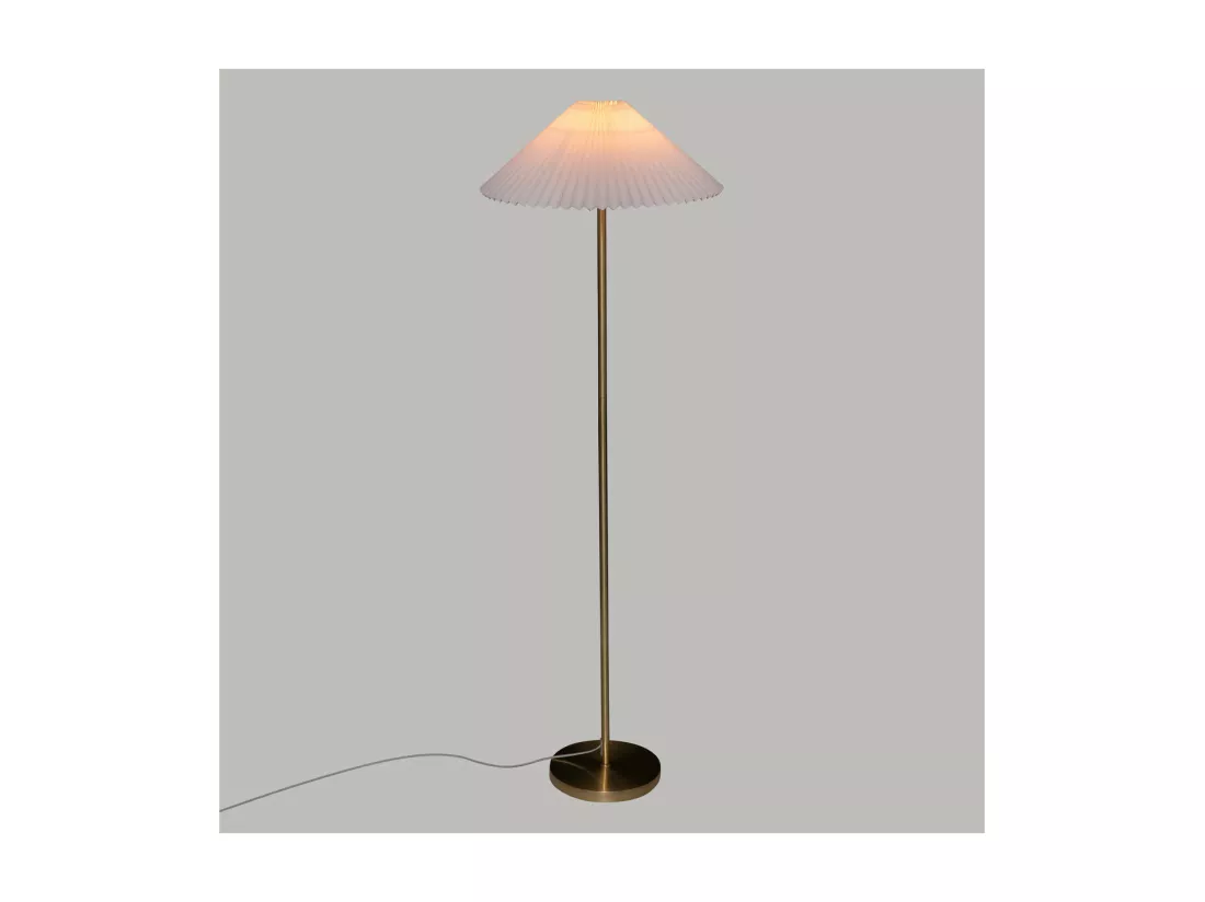 Lampadaire en métal Doré et abat-jour en Coton plissé H 150 cm