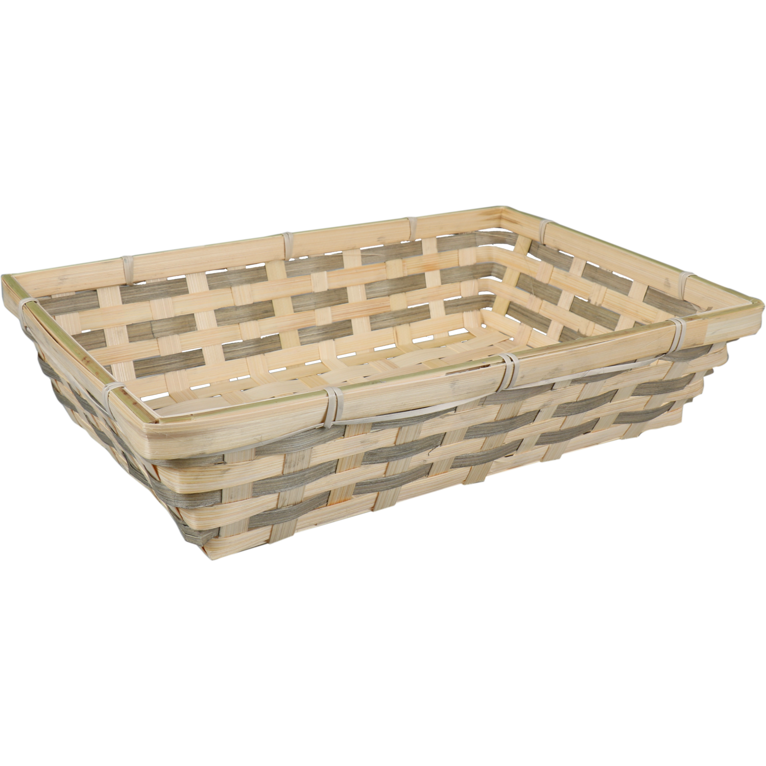 Mand, bamboe, 34x24x8cm, rechthoekig, naturel/grijs