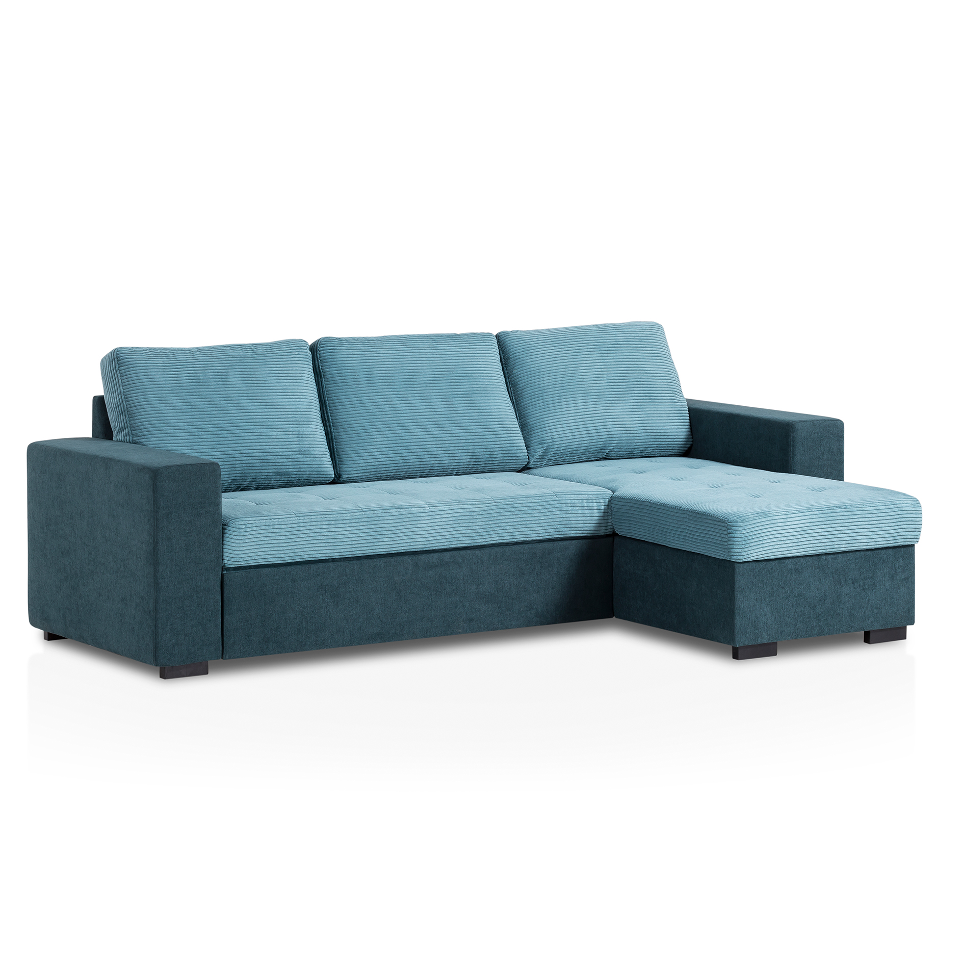 Ecksofa - lagoon-teal - Cord - mit Liegefunktion und Staukasten