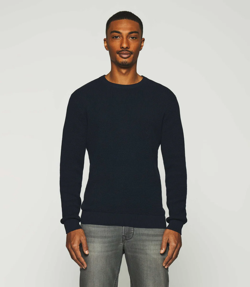 Pull col rond en coton marine DJANGO