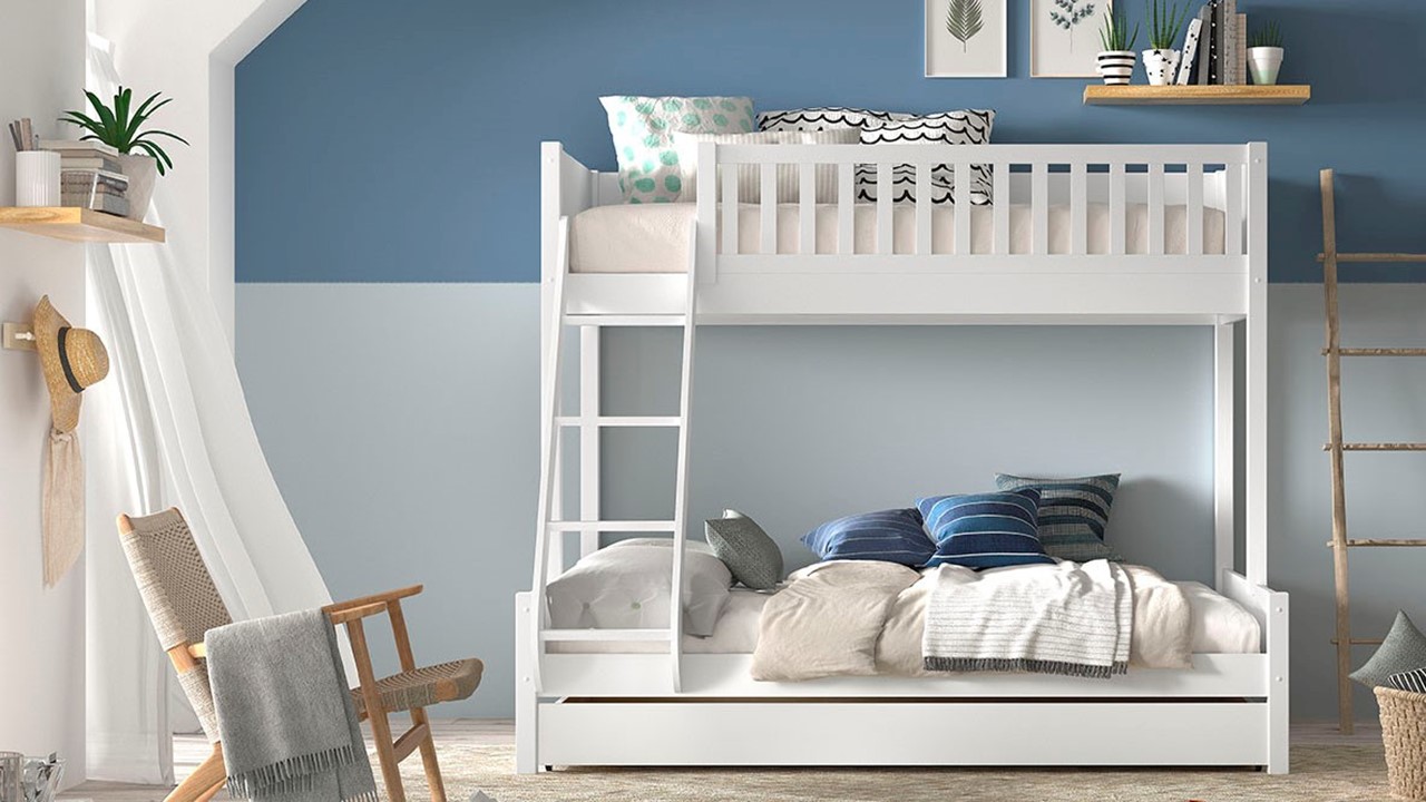 Stapelbed Scott 3-persoons met slaaplade wit