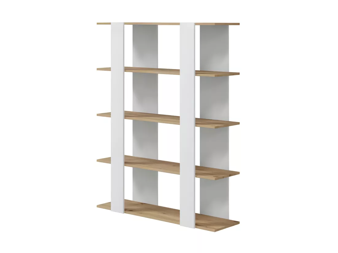 Étagère 5 niveaux Blanc Mat/Chêne - IDEAX - L 108 x l 31 x H 136 cm