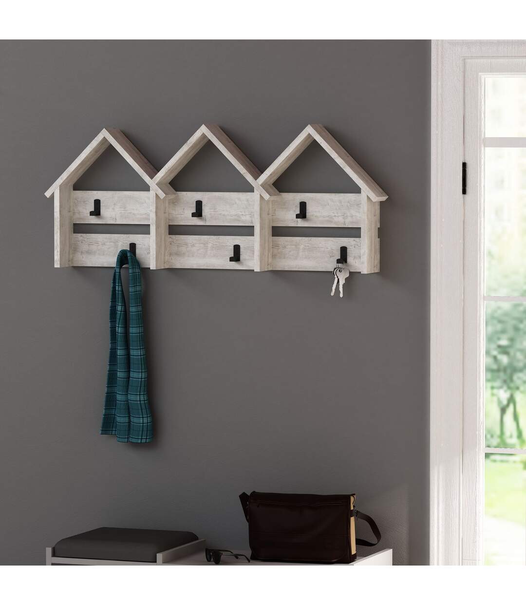 Porte-manteau en mélaminé 6 accroches en métal - Beige