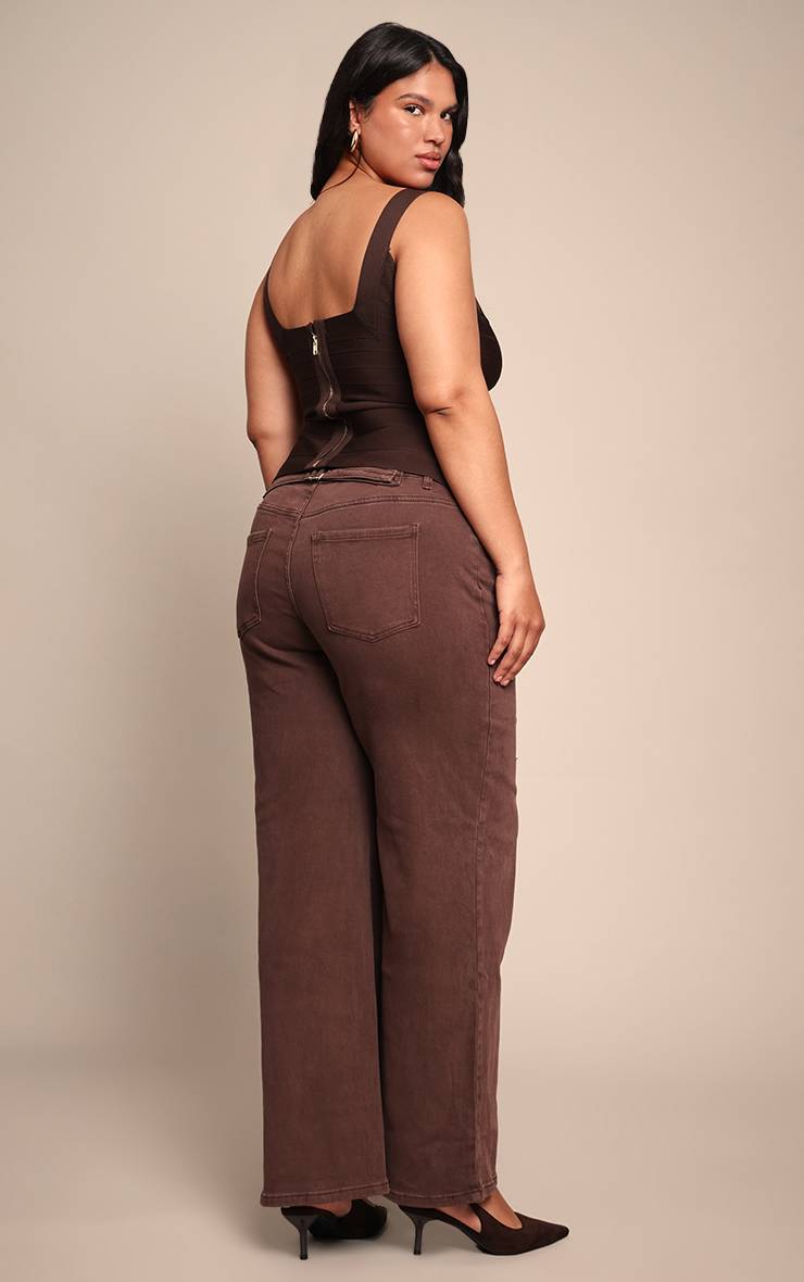 Washed Brown Jean Grande Taille À Taille Ajustable