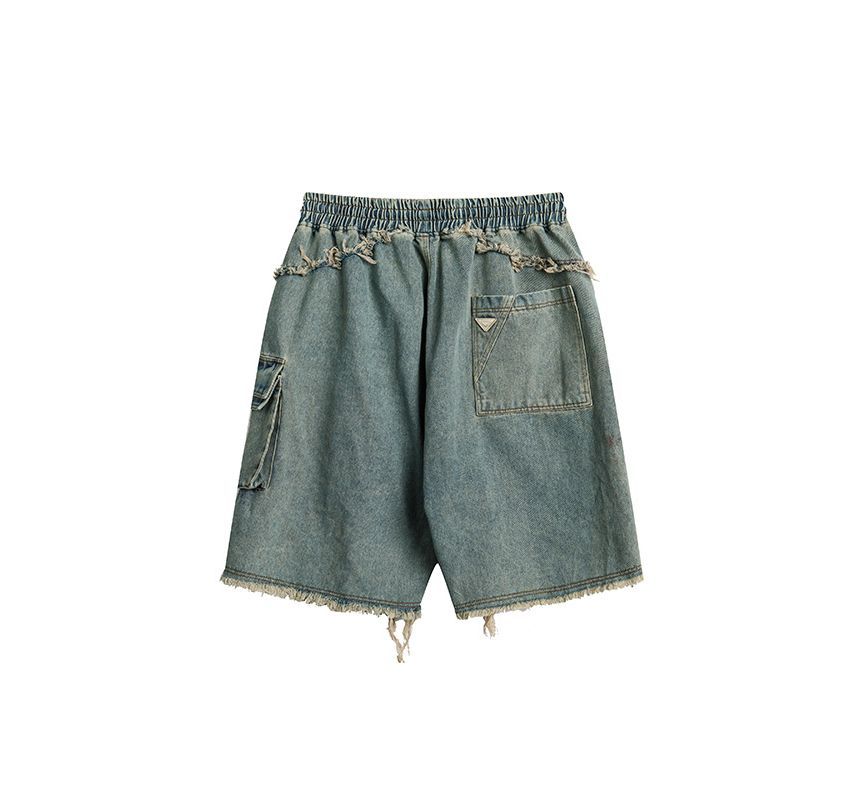 Sagidolls - Denim overhemd met middelhoge taille en geborduurde letters op de zak