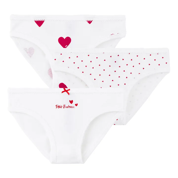 Petit Bateau Lot 3 Culottes Cœur Coton Bio | Blanc
