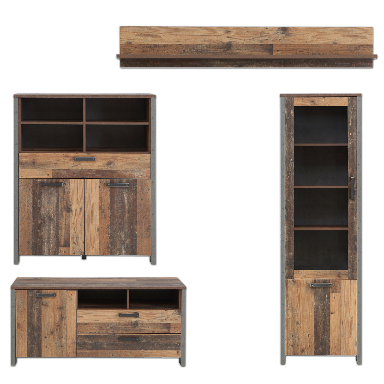 Wohnwand Set - Old Wood Vintage - 4-teilig