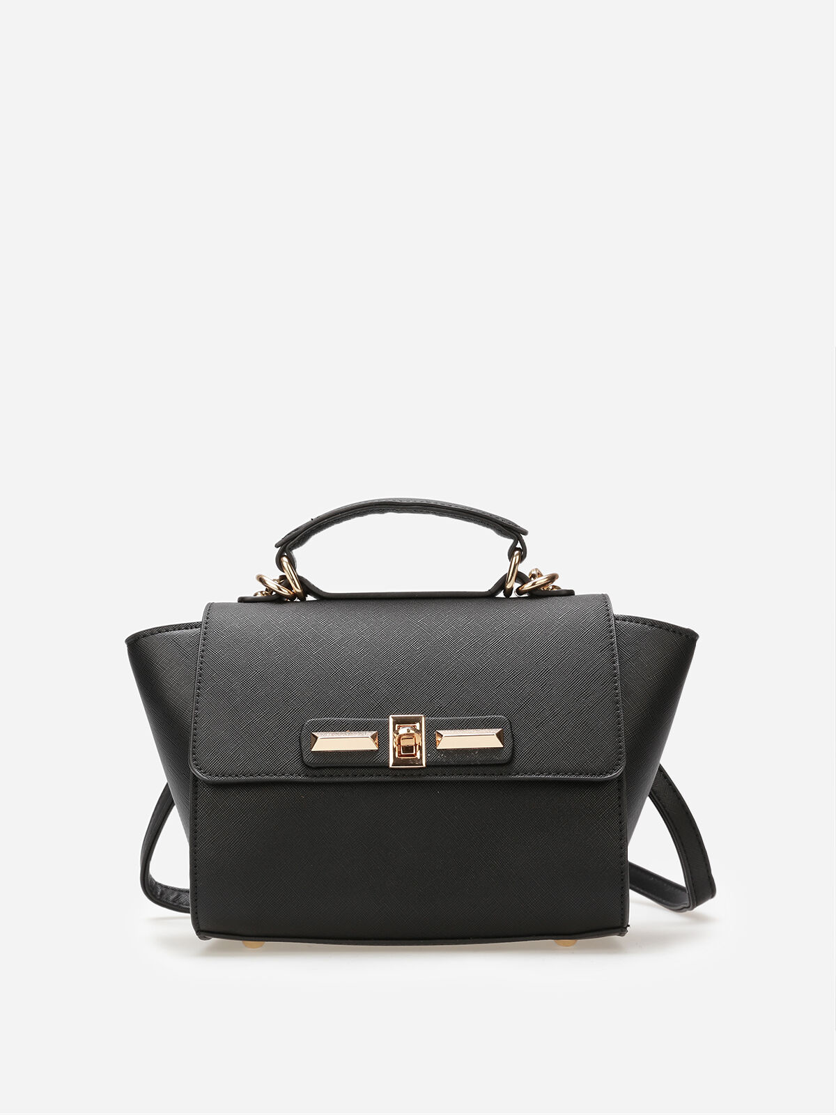 Sac à main trapèze à détails dorés- Noir