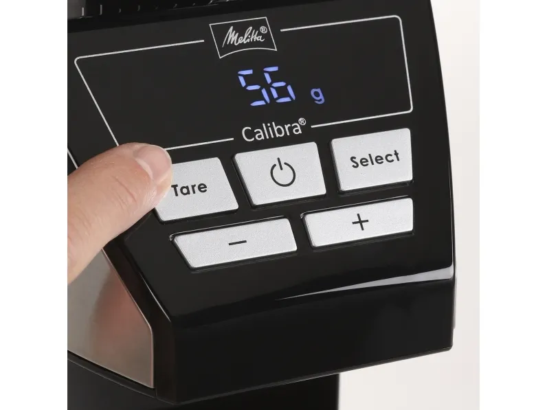 Melitta 1027-01, Burr kværn, 375 g, Konisk møtrik, LCD, Sort, Rustfrit stål, 160 W
