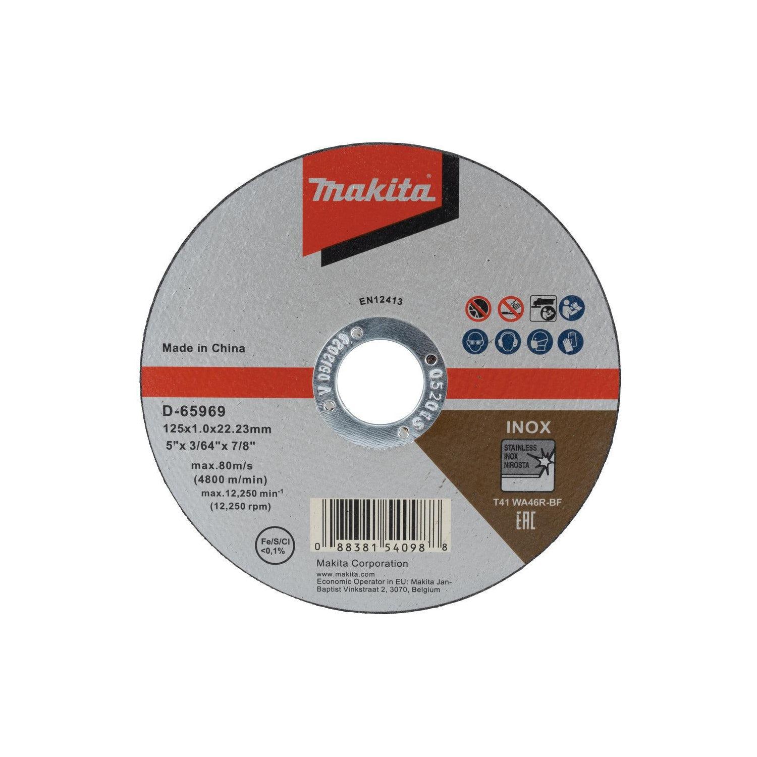 Makita D-65969-12 Doorslijpschijf 125x22,23x1,0mm RVS VE=12