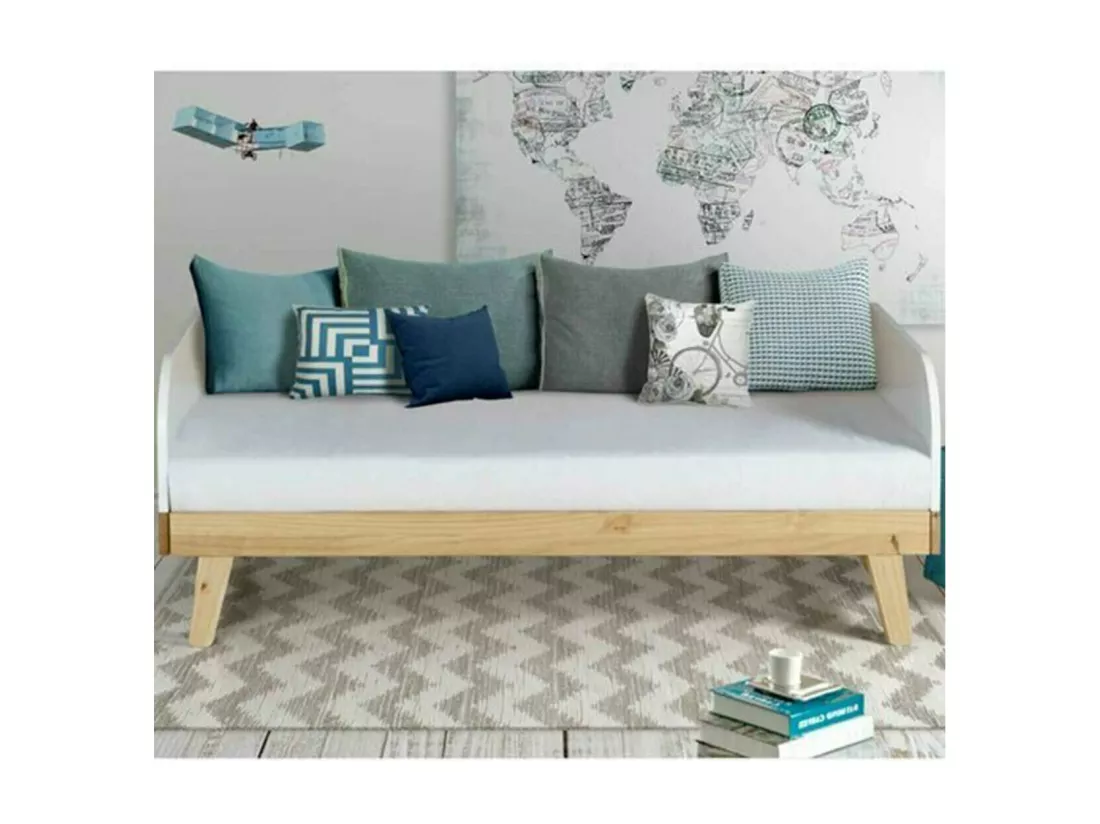 Lit gigogne 80x200 cm panneaux de fibres blanc et bois AMI
