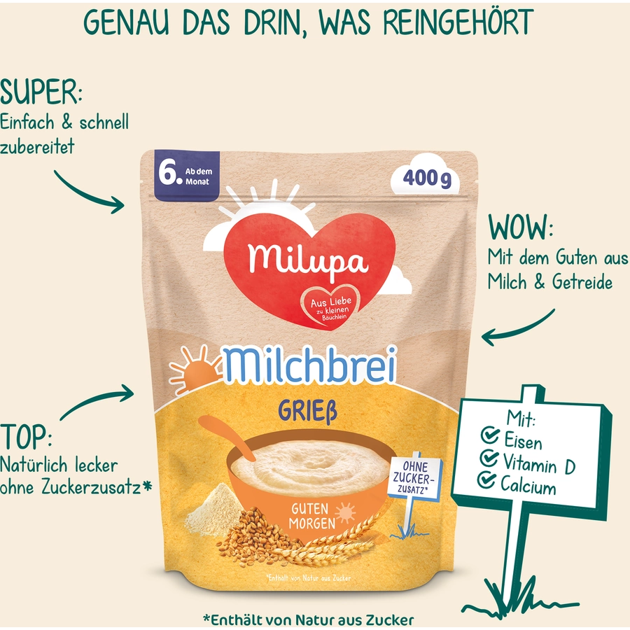 Milupa Milchbrei Grieß Guten Morgen 4 x 400 g ab dem 6. Monat