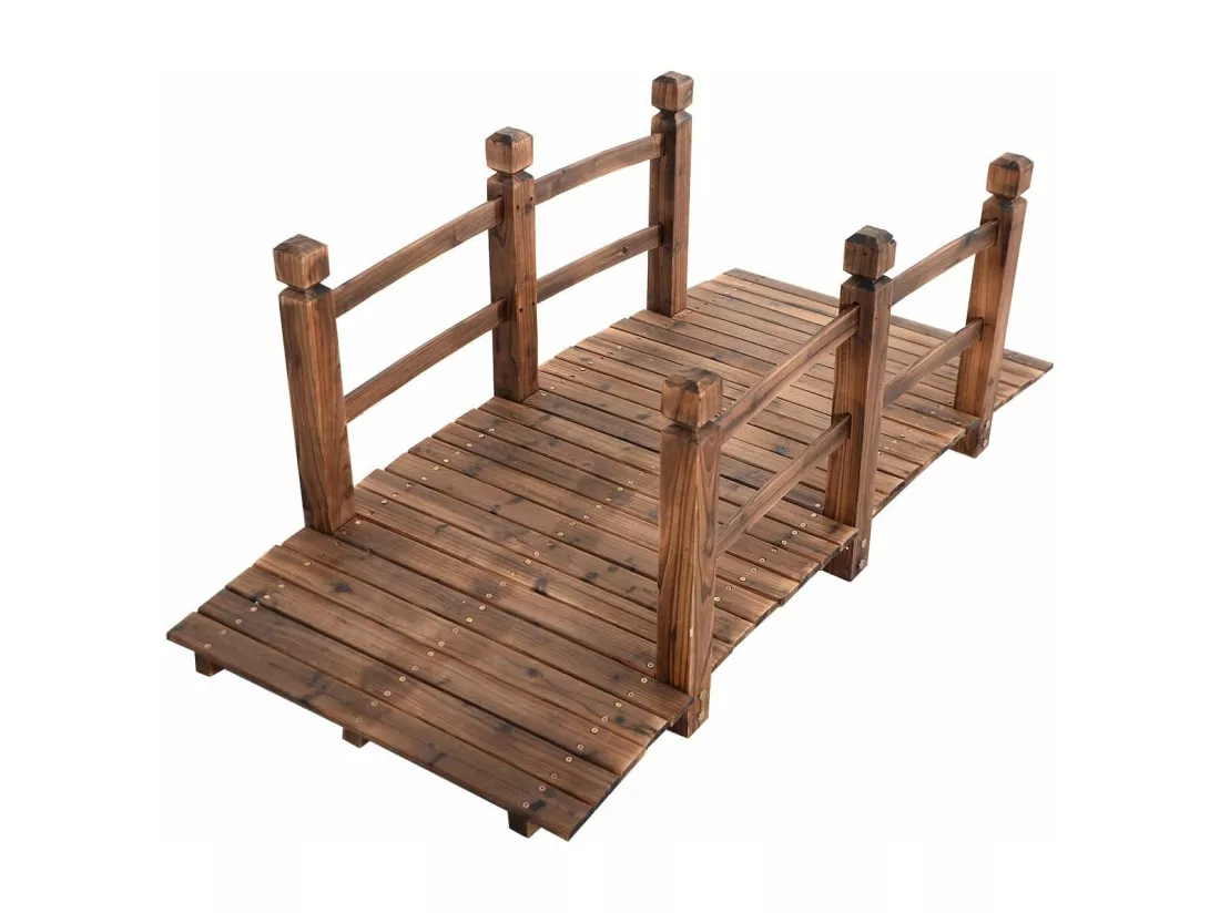 Pont de Jardin en Bois Pont d'Etang Pond de Bassin Pont en Bois Décoration Extérieure Chargé Environ 105 kg 150 x 67 x 55 cm