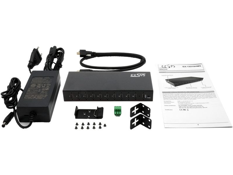 Exsys USB-Hub EX-12270HMS 79.5 W 10-Port USB 3.2 Gen 2 Metall Hub mit 10x USB-C Anschluss