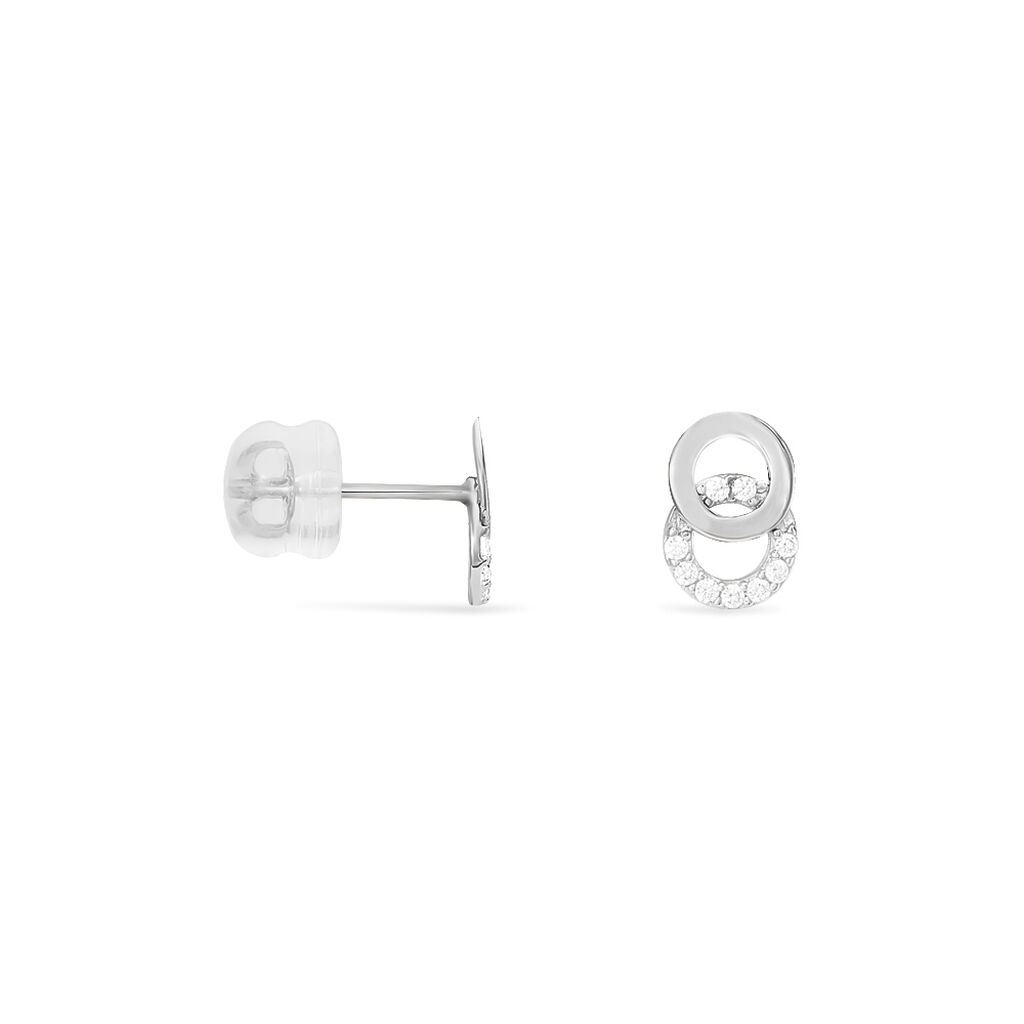 Boucles D'oreilles Puces Edmee Double Cercles Or Blanc Oxyde