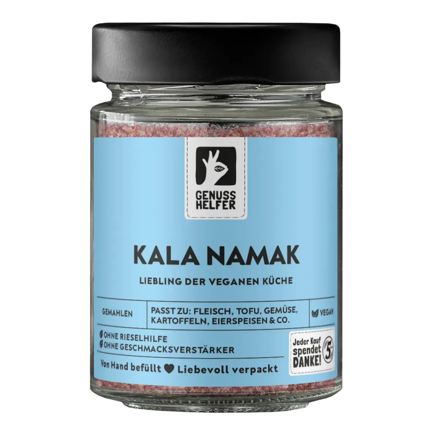 Kala Namak Salz, gemahlen, im Glas