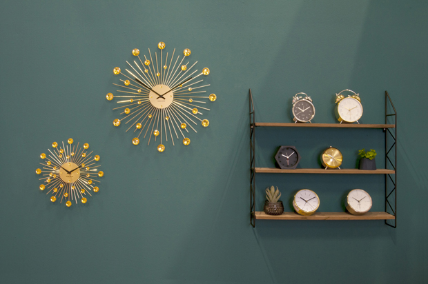Wall clock Sunburst crystal gold medium