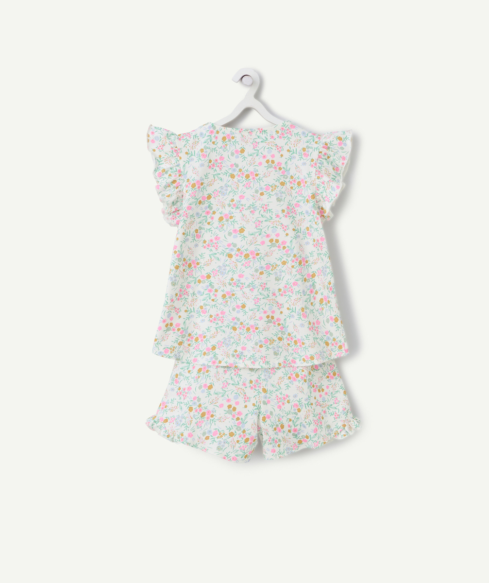 pyjama fille en coton bio blanc imprimé fleurs