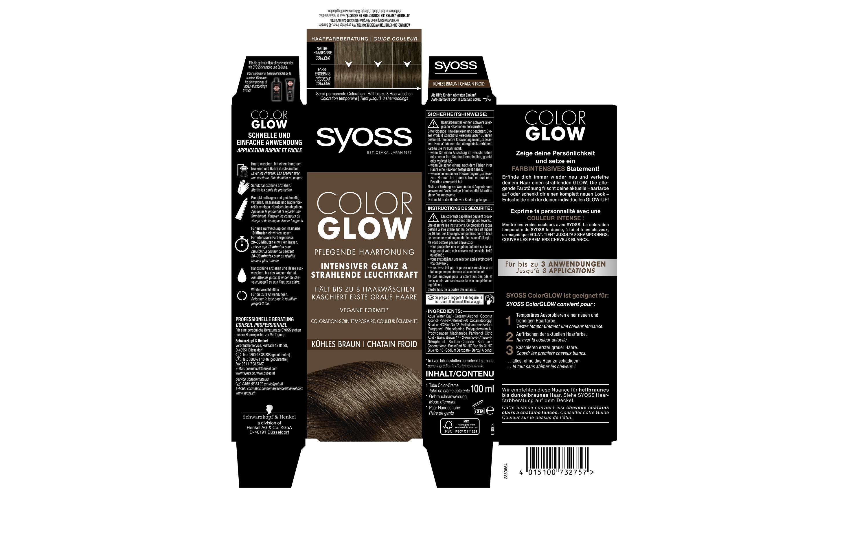 Haarcoloration Color Glow Kühles BraunPflegende Haartönung verleiht Glanz und Leuchtkraft