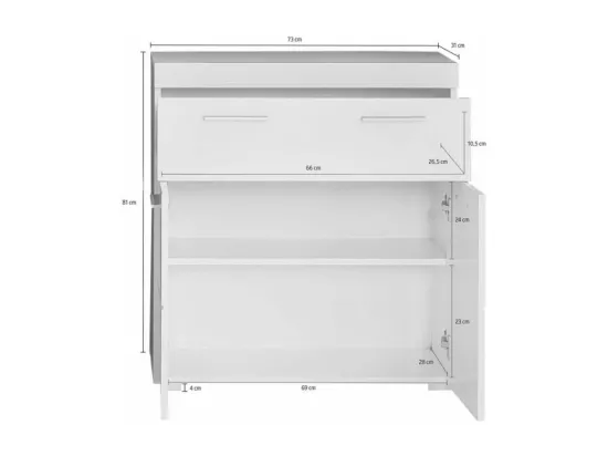 Meuble bas de salle de bain 2 portes 1 tiroir blanc brillant Kelia 73cm