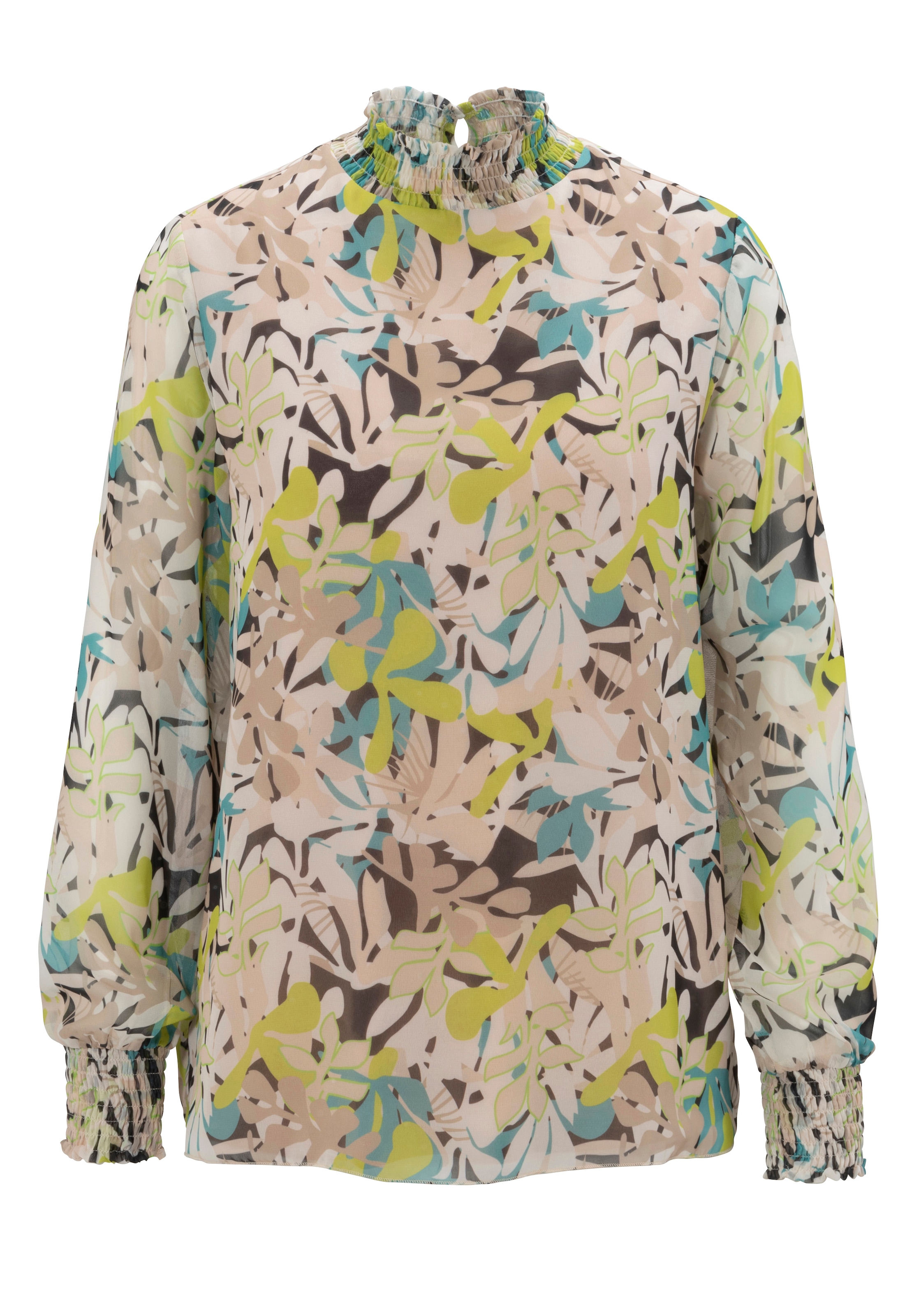 Aniston SELECTED Chiffonbluse , mit Blätterdruck und Smokbündchen
