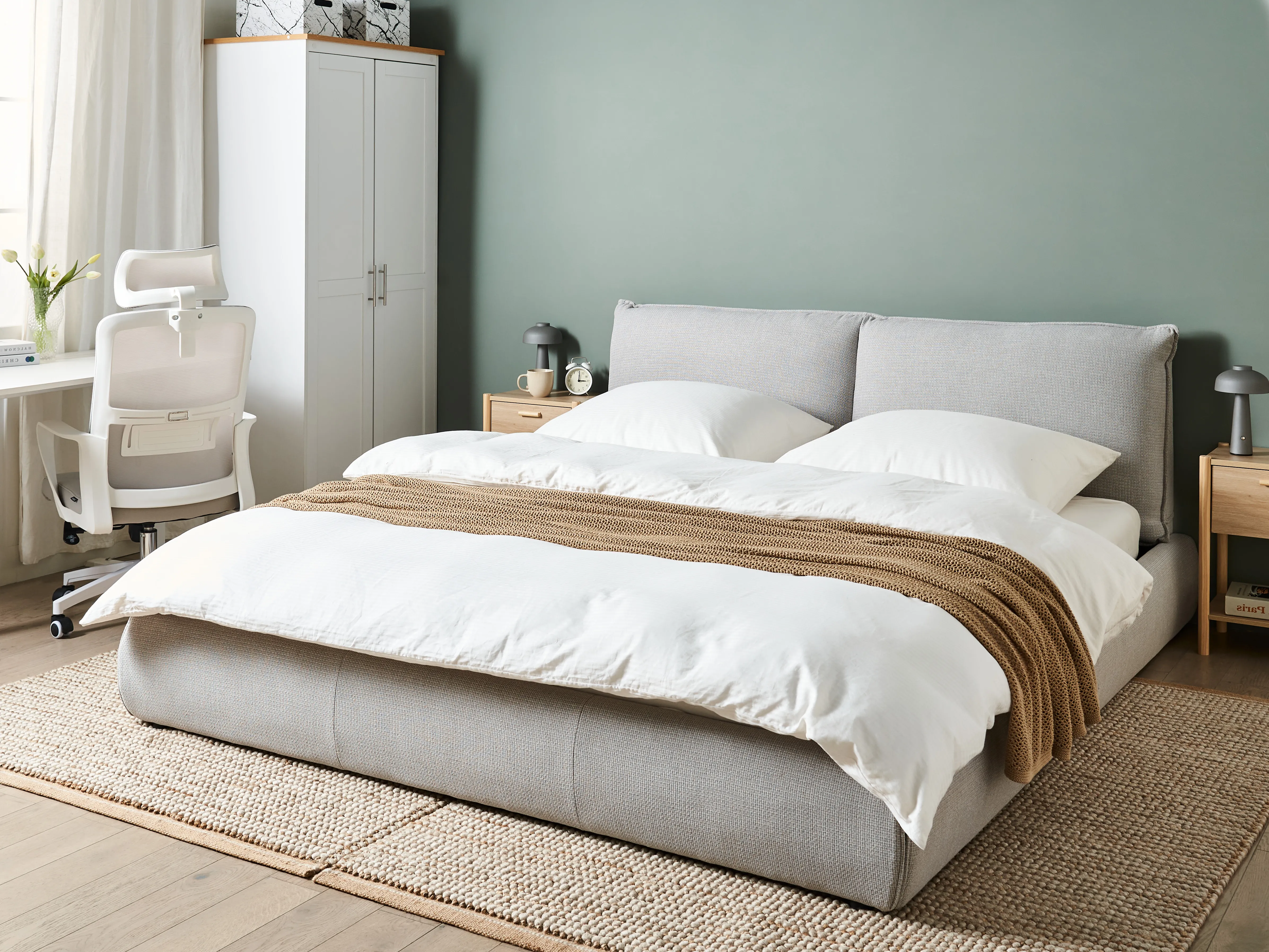 Bed Stof VINAY 180 x 200 cm Lichtgrijs