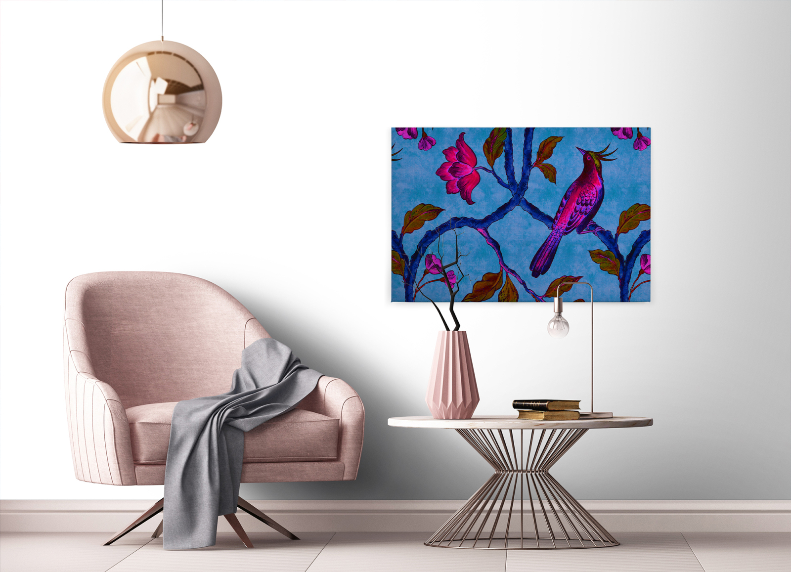 Leinwandbild PARADIESVÖGEL - blau - 90x60 cm