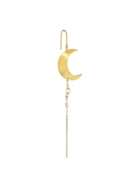 Jane Kønig Half Moon Earring with pearl chain Right gold