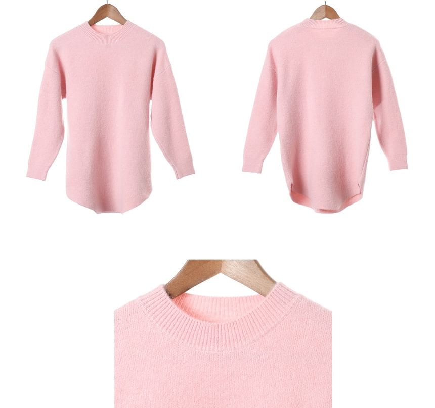 Erione - Ronde hals, effen, oversized trui met split