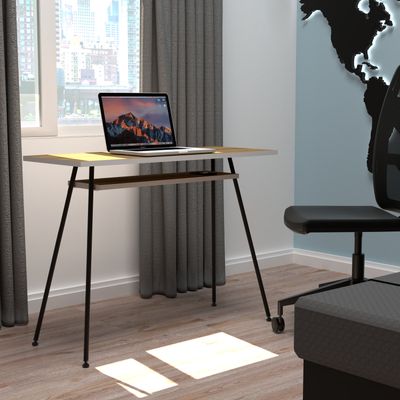 EasyHome - Bureau télétravail LV1 100 cm - avec tablette - noyer - pieds noirs