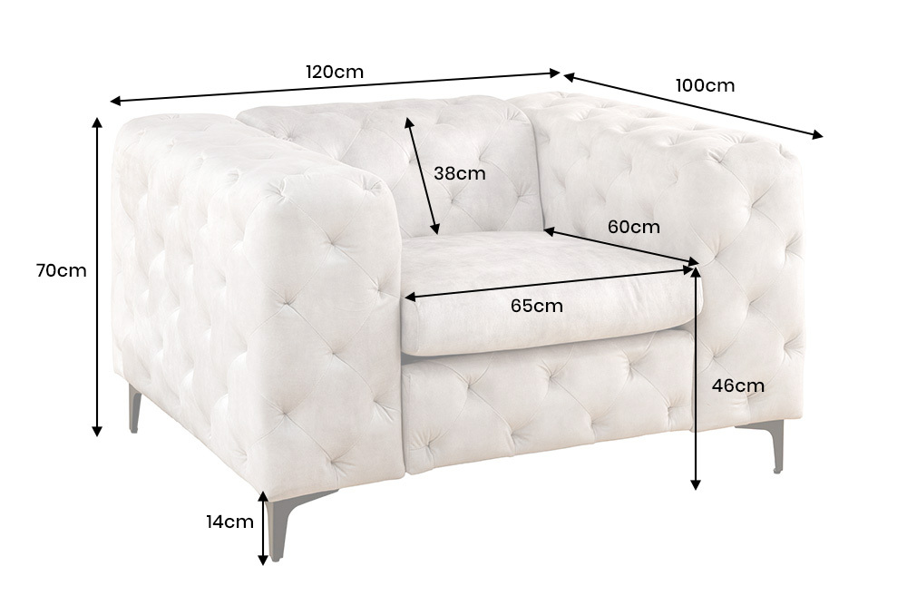 Design Chesterfield Sessel MODERN BAROCK 120cm champagner beige Samt Federkern