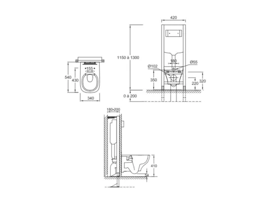 Pack WC suspendu sans bride JACOB DELAFON Struktura+ bâti-support + plaque Blanc brillant/Blanc mat