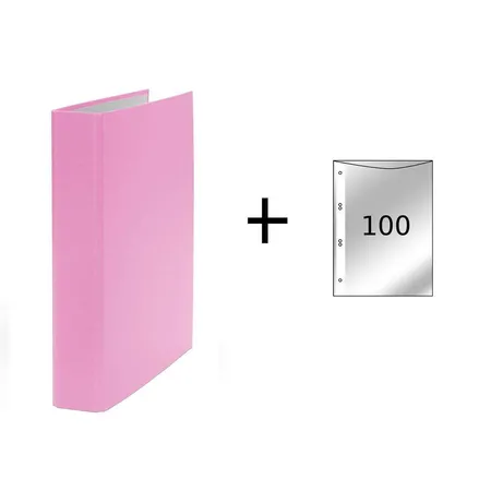 Livepac Office Ringbuch 2-Ring Mechanik, DIN A5, pink + 100 Prospekthüllen