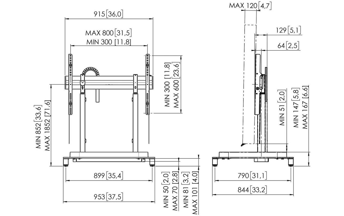 Wandhalterung Standfuss PRO RISE5108B Schwarz<br>Bodenständer mit elektrischem Displaylift
