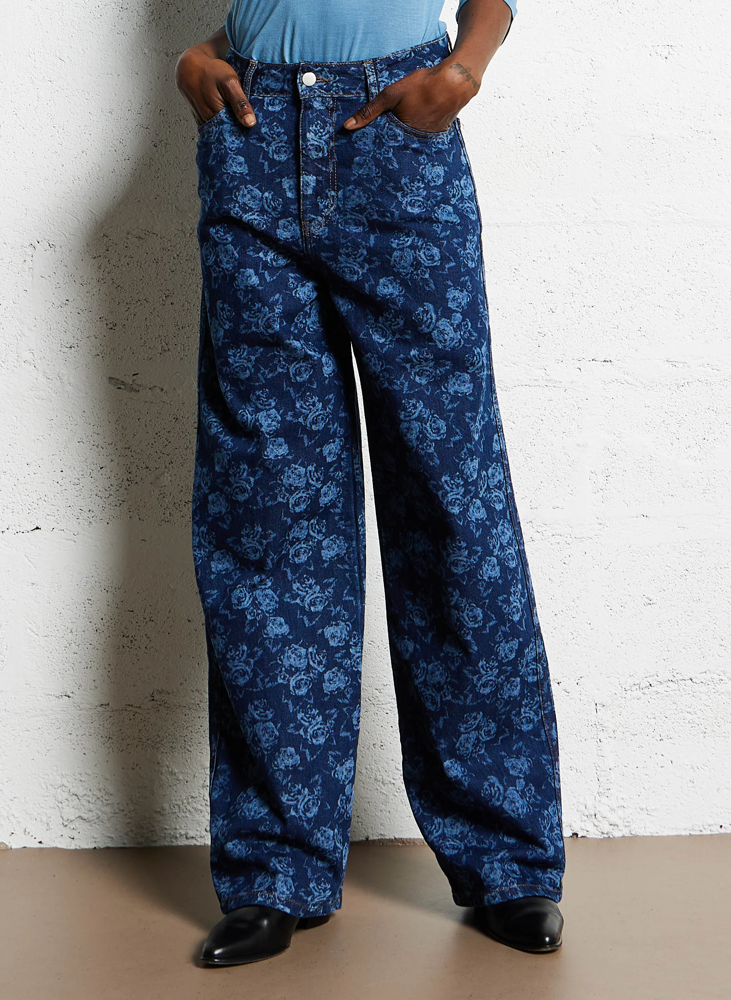 BERTA ROSES - Jean large à motifs en coton| Bleu