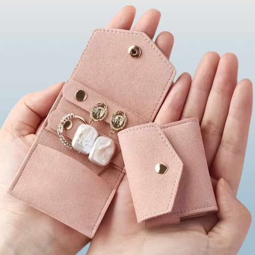 Faltbarer Mini Leder Reise Schmuck Organizer Aufbewahrungs Tasche für Ringe / Halskette / Ohrringe - Braun