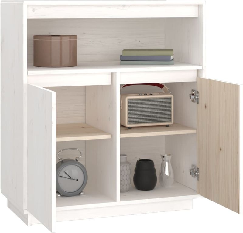 vidaXL - Dressoir - Wit - Massief Grenenhout - Voldoende Opbergruimte