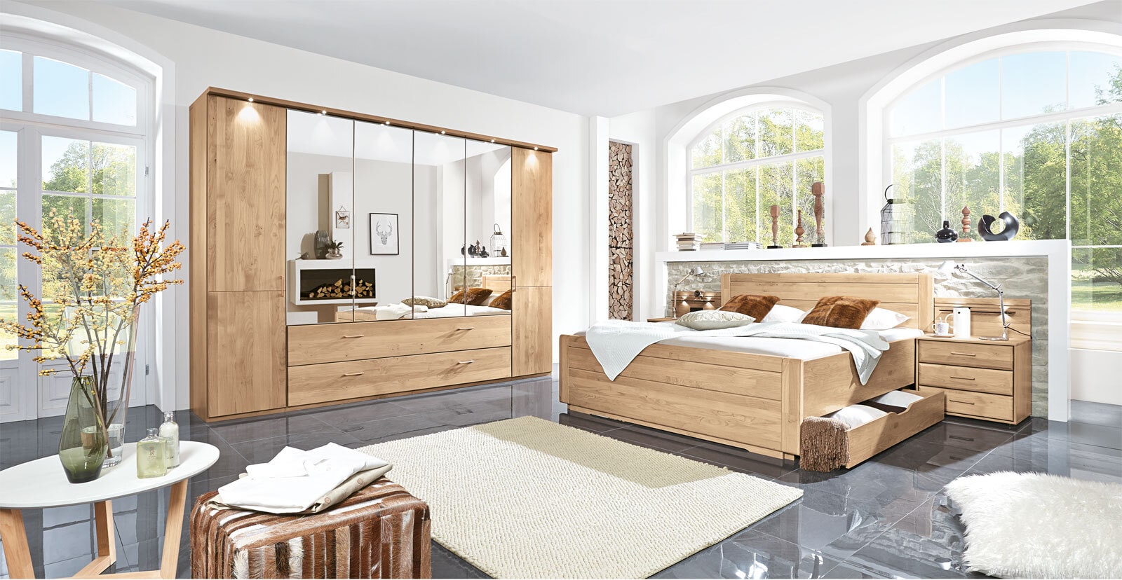 Kleiderschrank LIDO 300 x 216 cm Eiche teilmassiv