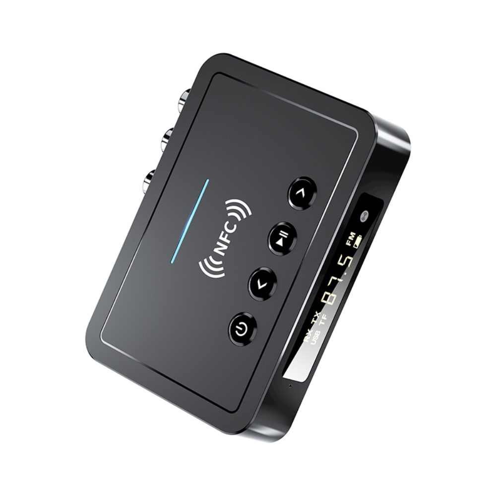 NFC Bluetooth 5.0 HD Audio FM Transmitter / Receiver mit LCD   Optischem SPDIF Toslink / 3.5mm Klinke / Coaxial / Cinch inkl. Fernbedienung - Schwarz