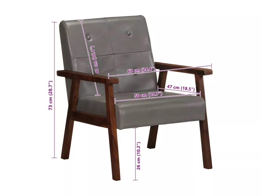 Fauteuil gris cuir véritable