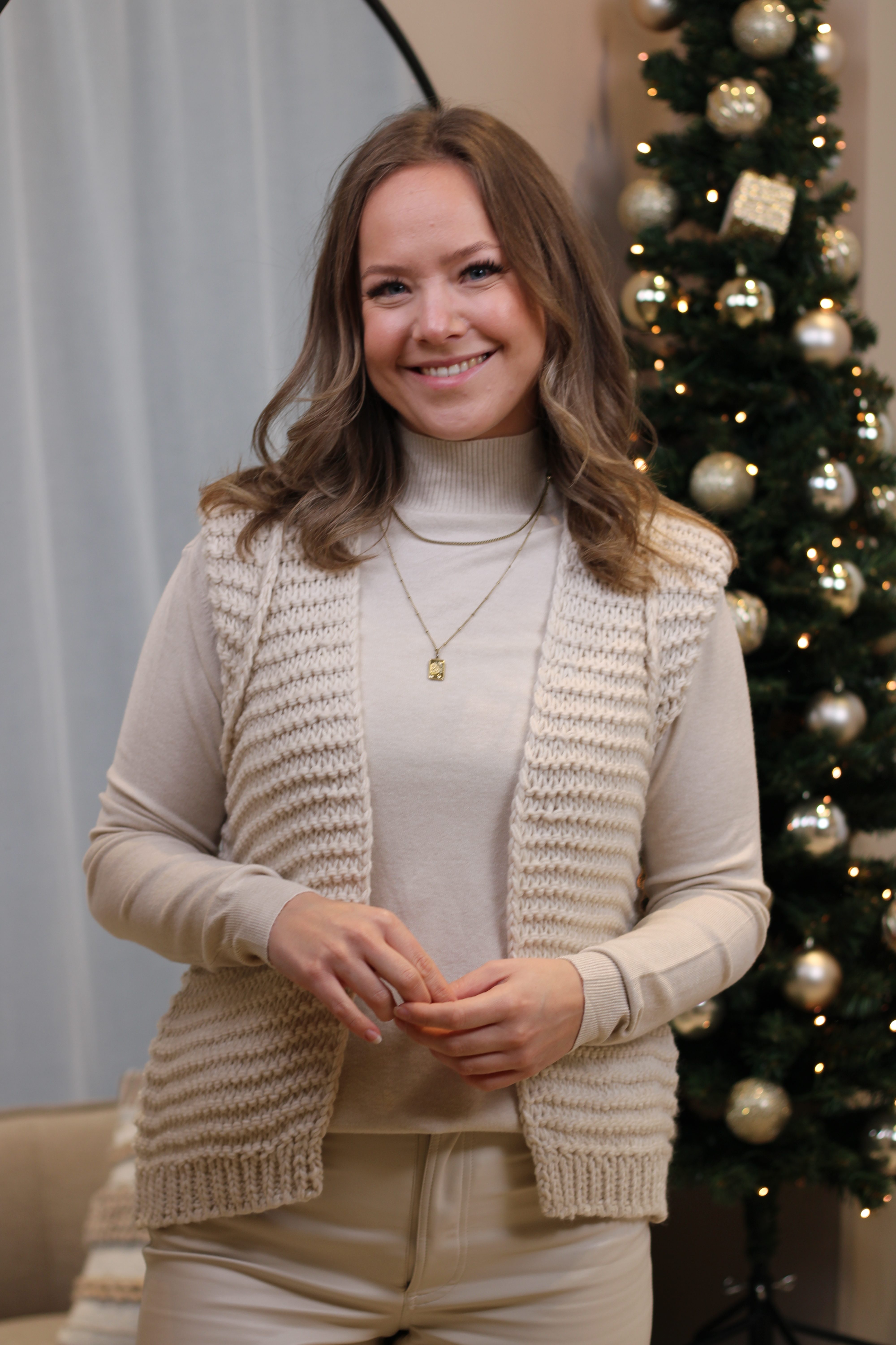 Anika Gebreid Gilet - Ecru