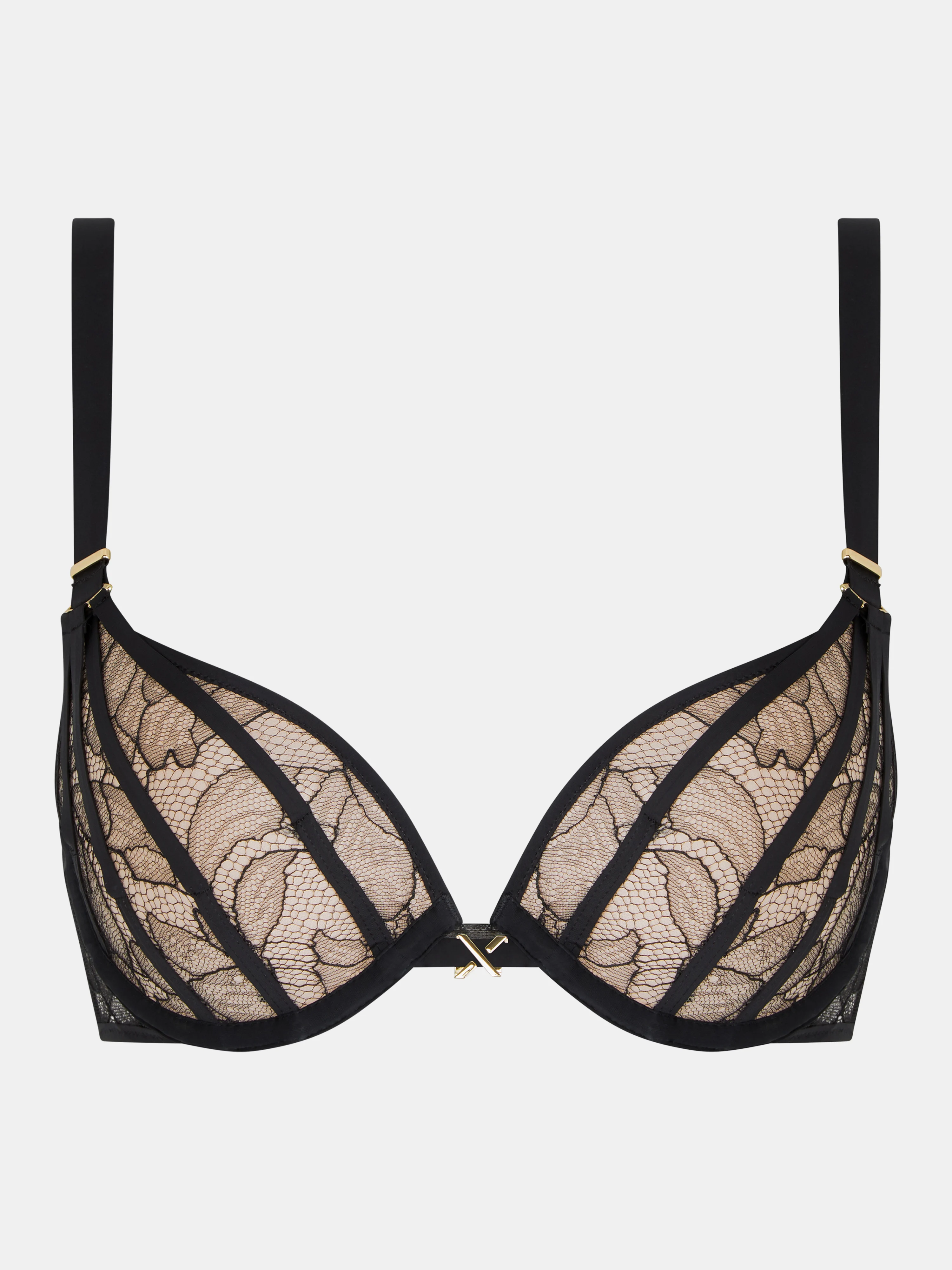 XQUISITE - Soutien-gorge coques push-up avec dentelle de leavers | Noir
