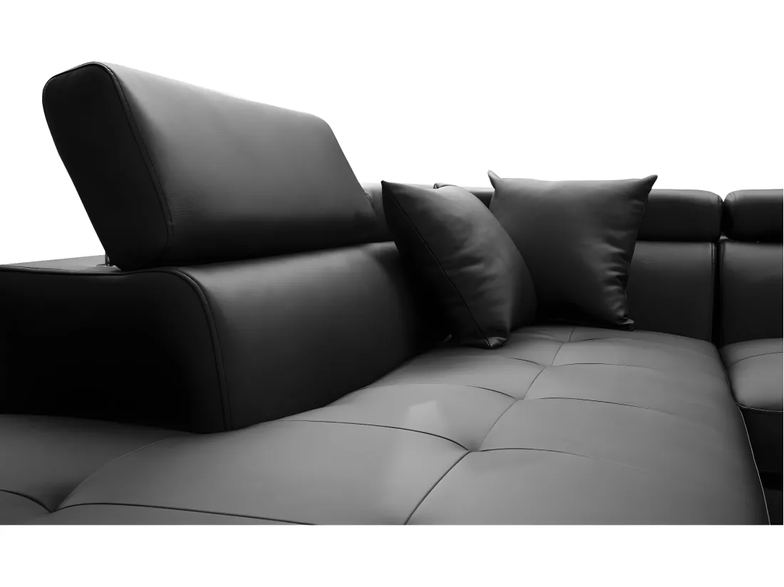 Canapé d'angle gauche 5 places Rio Convertible avec coffre en simili - Noir - L271 x P192 x H70cm - Loungitude