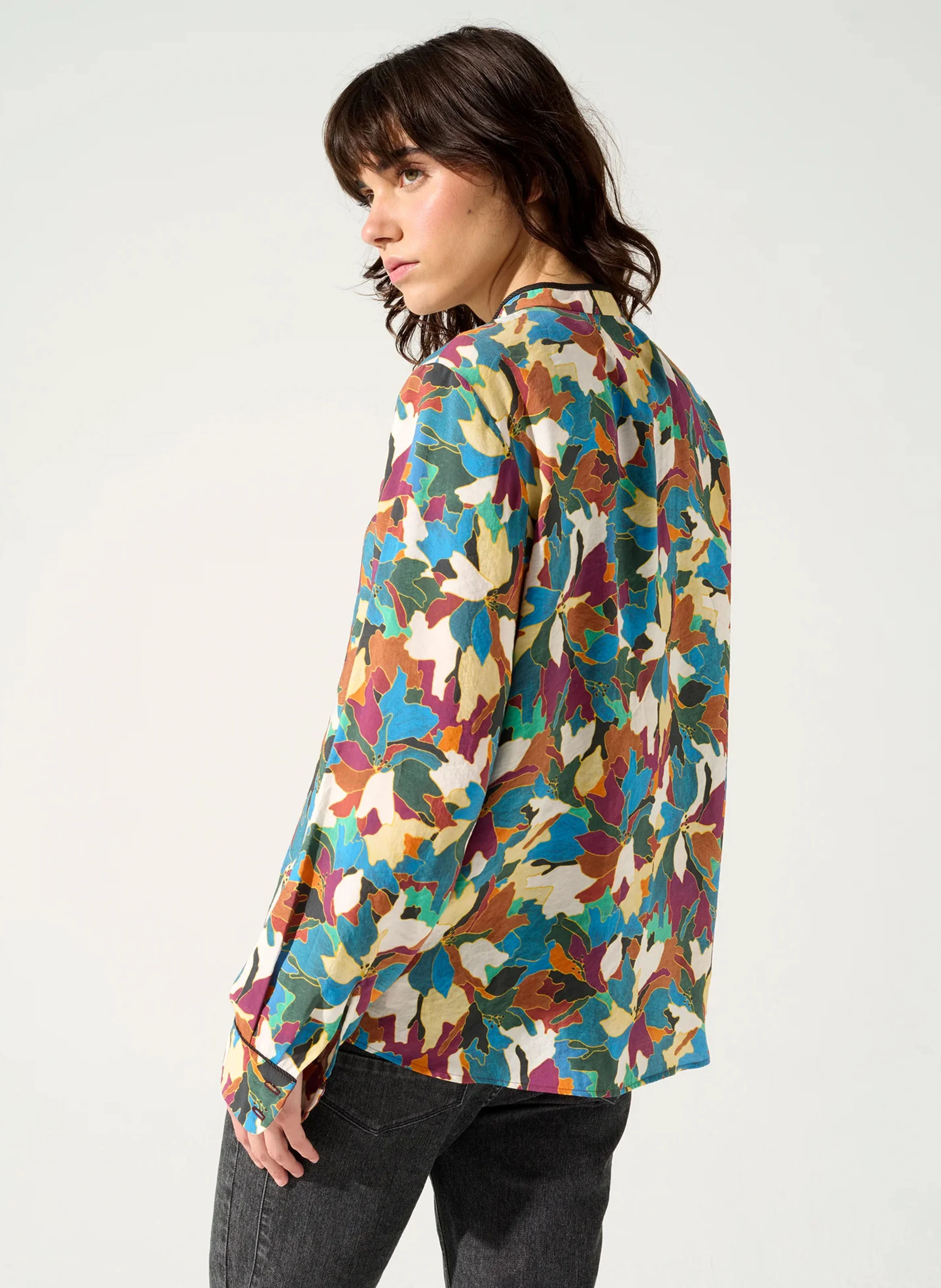BLOOM - Chemise col mao droite imprimée | Bleu